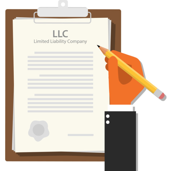 Animated image of an oversized clipboard with an LLC document.