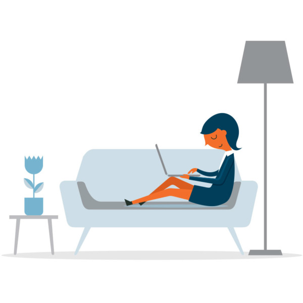 Animated image of someone working on their laptop while sitting on a couch.
