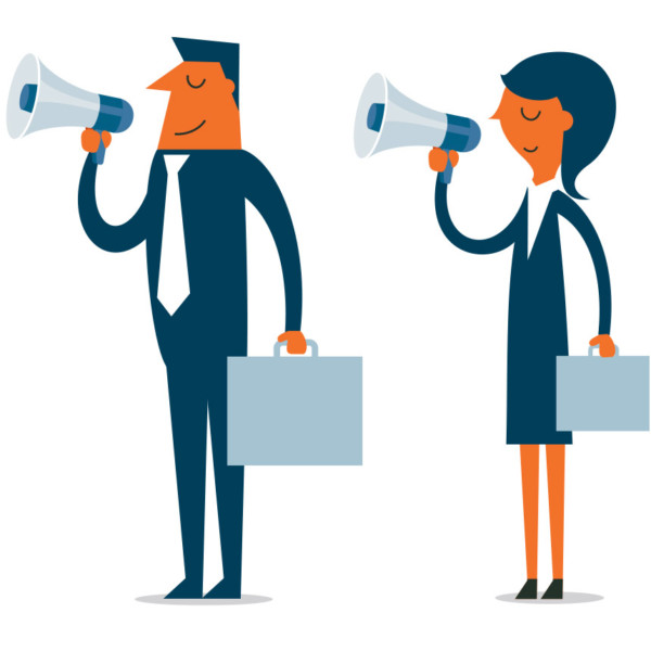 Business leaders using megaphones to connect with people