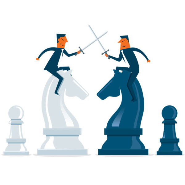 Business people playing chess to make decisions