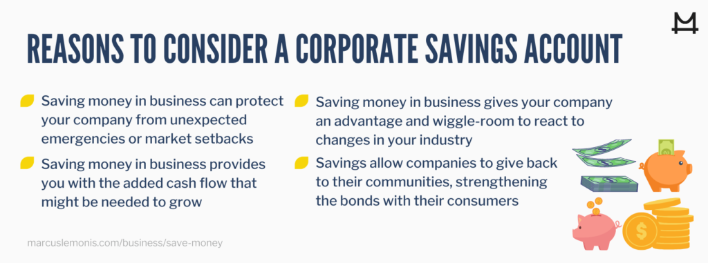 List of reasons to consider a corporate savings account.