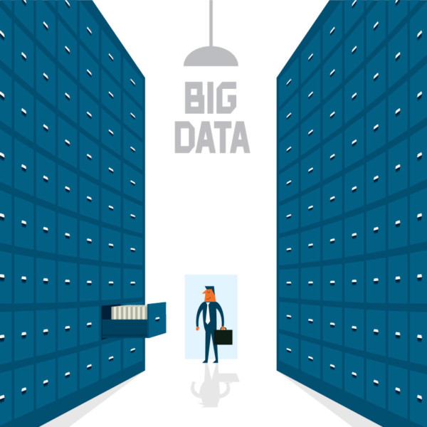 Image of large filing cabinets with the words “Big Data” at the center of the image.