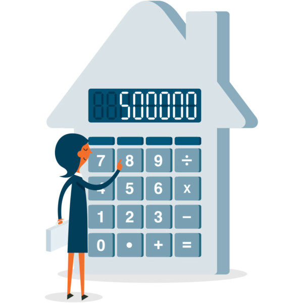 Image of someone inputting numbers in a calculator shaped like a house.