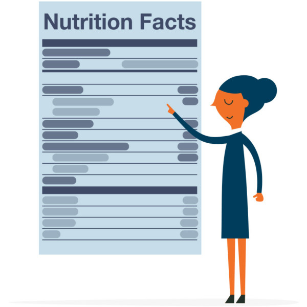 Image of someone pointing at a large set of nutrition facts.