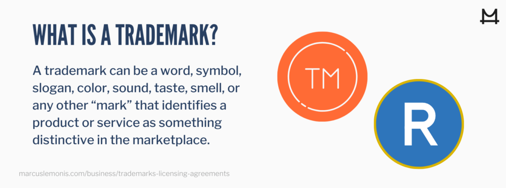 A trademark identifies a product or service as distinctive in the marketplace