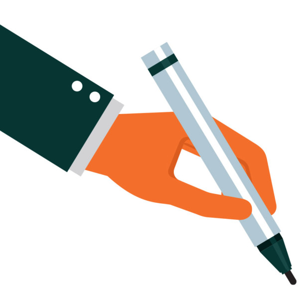 Image of a hand holding a pen and writing.