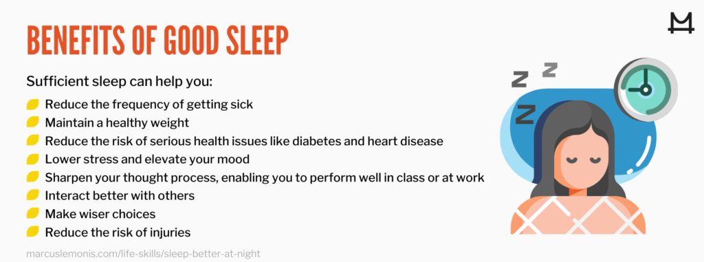 List of benefits of good sleep.