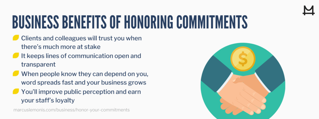 List of business benefits that can come from honoring your commitments