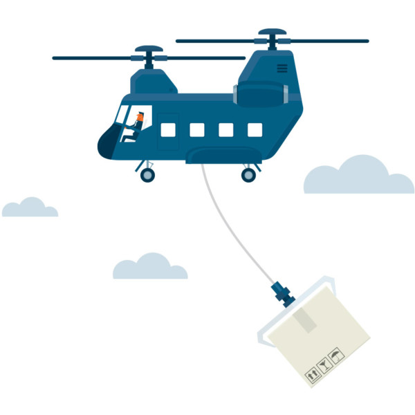 Image of a helicopter holding a package.