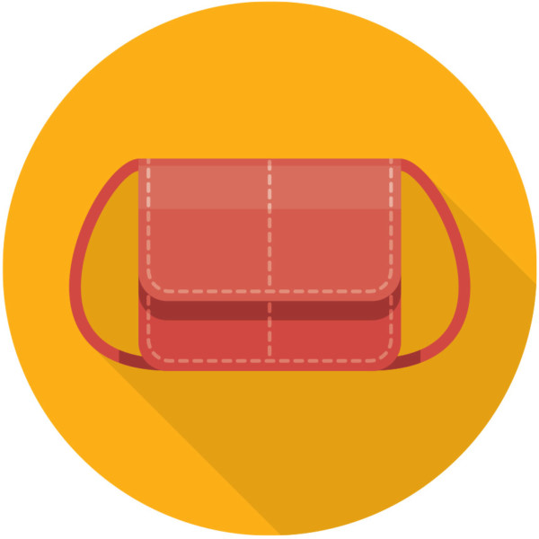 Image of a handbag in a yellow circle.