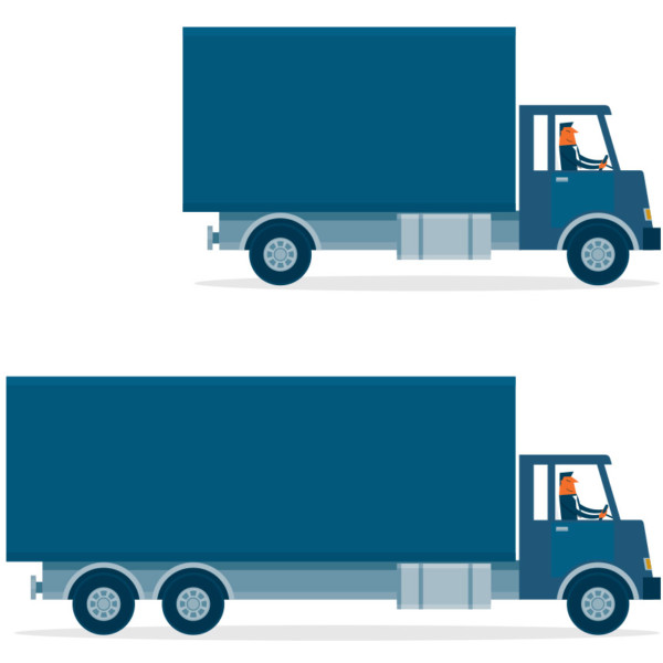 Image of a small truck and a larger truck.