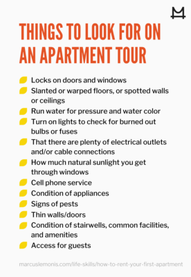 List of things you should look for and think about when you are on an apartment tour