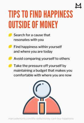 List of tips to find happiness outside of money.