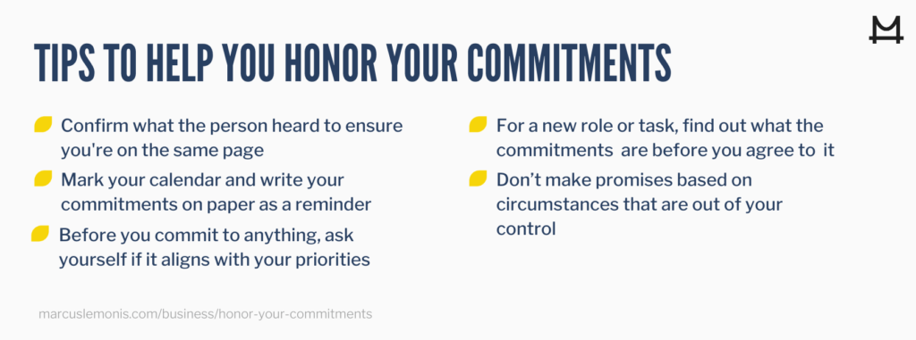 List of tips to help you honor your commitments