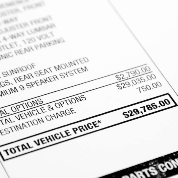 Image of a document that has the total vehicle price listed on it.