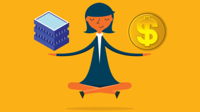 Woman balancing business and money