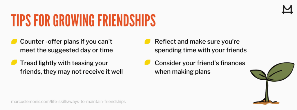 List of 4 tips for growing friendships