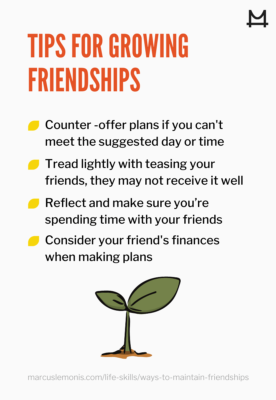 List of four tips for growing a friendship.