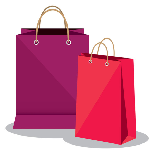 two pink shopping bags on a white background