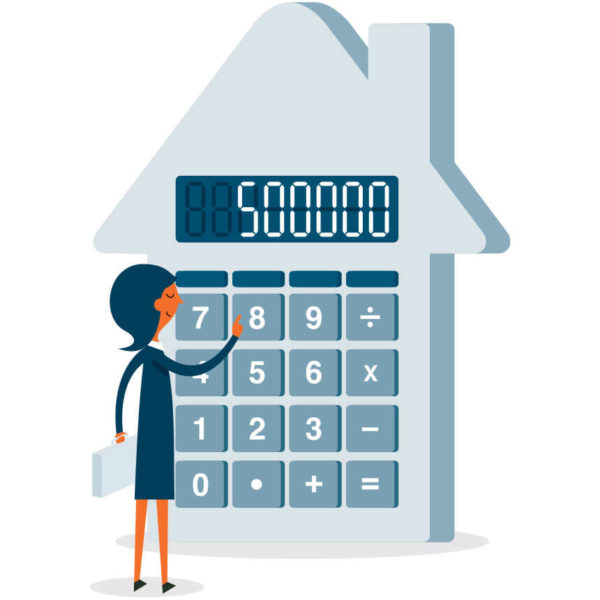 Image of someone using a large house shaped calculator
