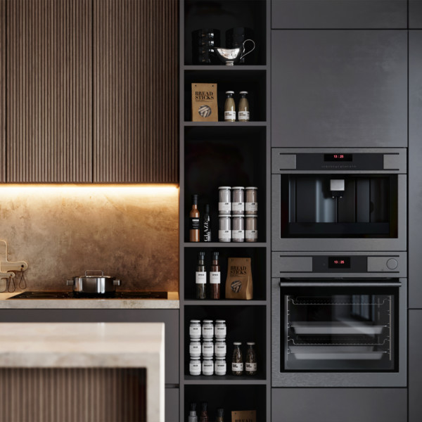Image of Modern Kitchen with black appliances
