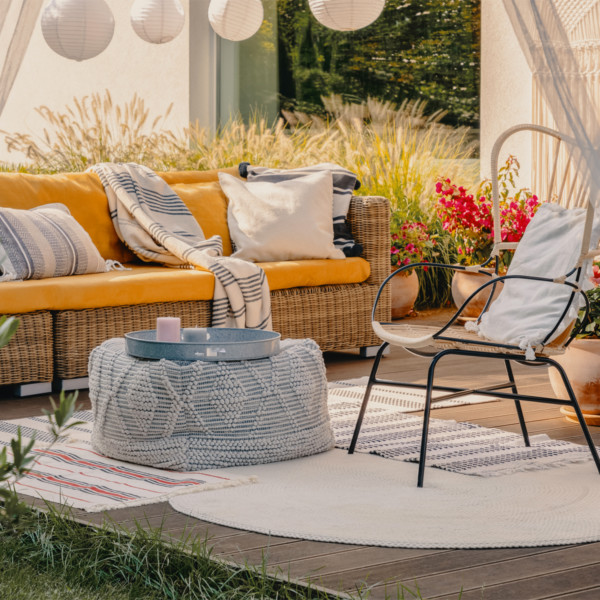 Image of outdoor living room and wicker furniture
