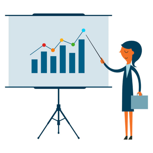 graphic of woman presenting for a new product launch strategy
