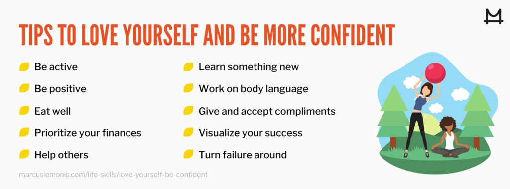 List of tips to help you love yourself and be more confident