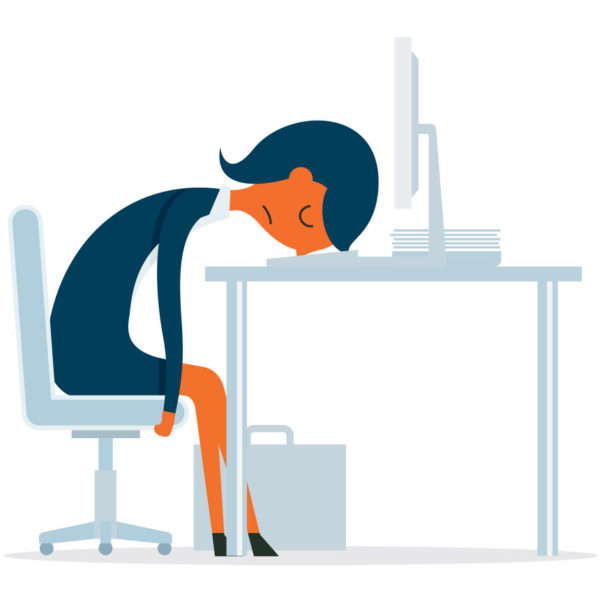Image of a woman falling asleep at her desk